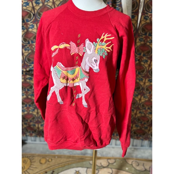 Fruit of the Loom Tops - Vintage Christmas Donkey Carousel Sweatshirt‎ Red Fruit of the Loom XL